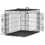 Feandrea Gabbia per Cani Pieghevole, con 2 Porte, Vassoio Rimovibile, 107 x 70 x 77,5 cm, XL, Nero PPD42H
