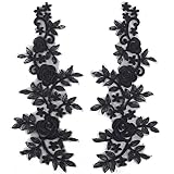 GORGECRAFT 4 Pz Applique In Pizzo Floreale Fiore Nero Ricamato Cucire su Toppe Colletto Foglie di Rosa Applique In Tessuto per Cucito Fai Da Te Artigianato Abito Abbigliamento Zaini 36x14.5 cm