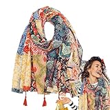 Sciarpa bohémien: involucro leggero in cotone stampato, sciarpa alla ispirata al vintage | Accessorio per vacanze da spiaggia ultra morbido ed elegante, elegante nuro autunnale