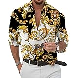 ADITIRCP Camicia barocca Casual da Uomo Tendenza Catena Reale Stampato Pulsante Giù Camicie a Maniche Lunghe Camicie Eleganti da Uomo