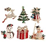 Rainway 6 spille natalizie da donna con strass e cristallo, con spilla a forma di pupazzo di neve, alberi, neve, renna, albero di Natale, per decorazioni natalizie, lega, cristallo, senza pietre