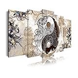 Dekoarte 455 - Quadro moderno su tela montato su telaio in legno di 5 pezzi, stile etnico yin e yang, 150x80cm