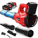 Soffiatore a Batteria, 6 Velocità Soffiatore Elettrico Senza Filo con Motore Brushless, 2 Batterie da 4.0Ah, Velocità Aria 310km/h, 2 Ugelli Intercambiabili, Soffiatore Foglie per la Cura del Prato