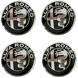 4 Tappi Adesivi Coprimozzo 50mm Compatibili con Alfa Romeo Auto 147 156 GT Giulia Mito Nero Specchio MIrror Black Cerchi Lega Ruota Coppette