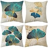 ARNTY Federe Cuscini Divano 45x45, Set di 4, Quadrate, per Sedia, Camera da Letto, Arredo, motivo animali (Ginkgo biloba-Velluto)