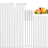 Cannucce di vetro riutilizzabili Annvchi 20 pezzi - 6 corte + 6 lunghe dritte + 4 cannucce di vetro curve + 4 spazzole per la pulizia di Bubble Tea, frullati, cocktail, succhi