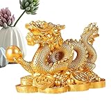 Statua del drago - Figurina di cornucopia con moneta cinese, portafortuna, monete antiche, decorazione del desktop | d'arte per la prosperità e la