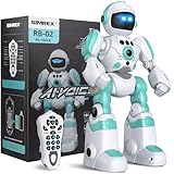 SIMREX Robot Bambini Giocattolo, Ricaricabile e Proiettibile, RC Robot con Occhi LED e Musica, RC Giocattolo con Sensore di Gesto per da 3 4 5 6 7 8 anni Ragazzi e Ragazze Regalo, Blu chiaro