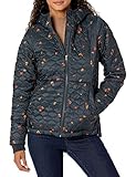 Amazon Essentials Piumino Leggero Trapuntato con Cappuccio Foderato in Sherpa Impermeabile con Cerniera Integrale Donna, Nero Leafy Floral, XL