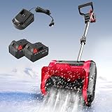 Naturalpowev Pala da Neve elettrica, Pala da Neve Leggera e Staccabile per vialetto, Distanza di Lancio 26 Piedi, Pala spazzaneve per vialetto, Batteria da 4,0 Ah + caricabatteria