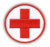 Patchion Toppa medica medica rotonda con croce rossa ricamata, termoadesiva e da cucire, misura 5 cm
