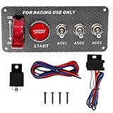 Geloo Pannello Interruttore di Accensione 12 V Auto da Corsa Engine Start Push Button Pulsantiera Fibra di Carbonio LED Interruttori a Levetta