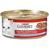 GOURMET Rosso Cibo Umido per Gatti Adulti Tocchetti Mignon in Salsa con Salmone e Trota 24 Lattine da 195g