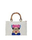 Argento e dintorni Borsa mare e città Alex e Max in paglia e juta decorata con migliaia di perline, manici a semicerchio rigidi, cerniera e tasche, tracolla staccabile, cm. 33x12x21 (BIANCO)