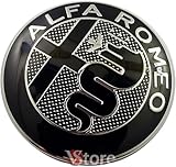 2 Fregi Stemma Compatibili con Alfa Romeo Auto Logo 74mm New Black Per Cofano Anteriore e Posteriore Emblema Stemmi in Metallo