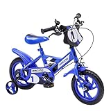 Baroni Toys Bicicletta Blu per Bambino con Rotelle Incluse, Bicicletta Sportiva da Bambini in Acciaio, Bici Bambino Bambina con Rotelline, Bicicletta per Bambini dai 4 a 7 anni,Misura 12"