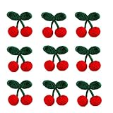 TMTGTS Ciondolo a maglia con ciliegia, 10 pezzi, filato di lana, ciondolo all'uncinetto, ciliegia, 2 cm, ciondolo a forma di ciliegia, per auto, specchio da appendere, accessori per borse, portachiavi