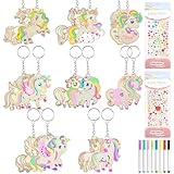 TOPJOWGA Unicorno portachiavi, 26 Pezzi Unicorno in Legno per Fai Da Te, Artigianato Kit Unicorno Legno, Portachiavi in Legno, Kit per Attività Creative con il Legno per Bambini