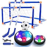 SUNACE Calcio Bambini - 3 in 1 Hover Hockey Kit con 2 Porta da Calcio per Interno All'aperto Giochi Bambini Compleanno Natale Regali per Bambini 3 4 5 6 7 8 9 10 Anni Pallone Calcio Fluttuante