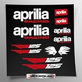 Kit adesivi compatibile con RS 125 New serbatoio e casco moto racing factory | Base Vinile Trasparente FACILE APPLICAZIONE Stampa UV | scritte loghi | Stickersland® - Aprili (Bianco)