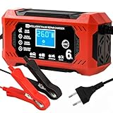 Caricabatterie Auto, 6A 12V Mantenitore Batteria Moto Intelligente Mantenitore di Carica Moto Auto con Schermo LCD Carica Batterie per Auto Moto Barche AGM