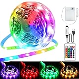 Kimuwote Striscia LED a Batteria, 5M 150 LEDs RGB 5050 con Telecomando, Funzionamento a Batteria o USB, 16 Colori 4 Modalità, Dimmerabile per TV Retroilluminazione, Camera da Letto Decorazioni