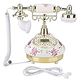 Telefono Retrò, MS-9101 Ceramic FSK DTMF Multifunzione Linea Fissa Antica, Corded Old Fashion Anni '60 Classic Vintage Telefono da Casa Europeo, Retroilluminazione Vivavoce IP Automatico, Per Casa, Ho