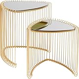 Kare Design tavolino da caffè Wire Gold (2/Set), oro/vetro, tavolino divano, triangolare, metallo, comodino, stanza da letto, sala da pranzo/d`attesa, stile moderno/linee semplici, 51x47x44cm (A/L/P)