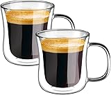 ecooe 120ml*2 Tazza Caffè Doppio Vetro Borosilicato,Bicchieri da Espresso a Doppia Parete con Manico,Tazzine Vetro Doppio per Tè,Caffè