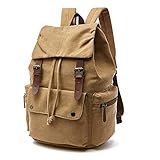 Rufun Zaino Canvas Vintage per Laptop Zainetto Escursionismo Viaggio Borsa Grande Capacità Unisex (Cachi)