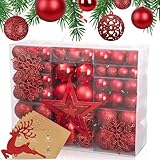 Votoko 141 Set di Palline di Natale Infrangibili, include 127 Palline Albero di Natale Diametro 3/4/6 cm, Palle Natalizie in plastica adatte per decorazioni natalizie da interno e da esterno(Rosso)