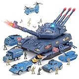 JuanKidbo Set di Giocattoli Carri Armatii, Giocattolo Militare con 6 Veicoli Militari e 8 Figure di Soldati, Giocattoli Dell'esercito con Luce e Suono per Ragazzi di 3, 4, 5, 6, 7, 8 Anni