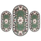 SaRani Tris Tappeto Scendiletto per Camera da letto 3 pezzi Ovale Classico Moderno Pelo Corto Motivo Floreale (Verde)