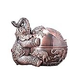 LAUYOO Posacenere decorativo vintage antivento con coperchio per sigarette in metallo portatile portacenere per sigarette odore interno esterno intagliato a mano ornamento per uomo donna (elefante in