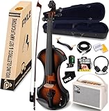 Pyle 4/4 Violino Elettrico Silenzioso con Kit Amplificatore, Violino in Legno Massello con Amplificatore da 10W e Accessori Completi, Strumento a Corde Orchestrale per Principianti e Uso Professionale