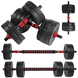 unycos - Manubri Regolabili con Dischi 10 kg【E-Book con 50 Esercizi】Coppia di Pesi con Barra di Collegamento Antiscivolo per Allenamento, Palestra in Casa, Fitness (Red Transformer)