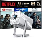 Proiettore 4K【Netflix Ufficiale & Dolby】Proiettore Portatile 700ANSI Messa Fuoco Auto Keystone con Bluetooth Bidirezionale Mini Proiettores Girevole 360° per Home Theater/Esterno/ARC/CEC