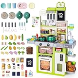 deAO Cucina Giocattolo per Bambini, Gioco di Ruolo da Cucina in Miniatura con Luce Suono Acqua Vapore e Accessori da Cucina, Cucina Studio con Frigorifero Lavastoviglie Fornello Lavello Forno Cibo
