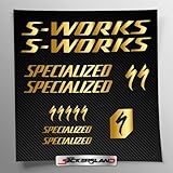 Kit adesivi compatibile con telaio S-Works MTB Mountainbike e casco | decals sticker Decalcomanie bici scritte loghi | Stickersland® (Oro Lucido Metallizzato)