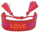 Selfmade Jewelry Bracciale in tessuto Love in rosa – Braccialetto dell'amicizia in tessuto, ideale come piccolo regalo per le donne, regalo unico per le donne, Größenverstellbar, Poliestere, Nessuna