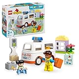 LEGO DUPLO Ambulanza e Autista - Gioco Didattico per Bambini e Bambine da 2 Anni in su - Include una Macchina Giocattolo, una Piccola Casa, 2 Figure e Mattoncini di Primo Soccorso - 10447