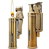 Nizirioo Accendino vintage in ottone, lega di zinco, cherosene, ricaricabile, meccanico per uomini, regalo (ottone, venduto senza cherosene)