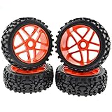 Pxyelec Red RC Pentagram Wheel Rims Tyre Tires Hex 17mm for 1:8 Off-Road Vehicle Pack of 4