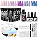 VANREESA Kit Unghie Gel Completo, 8 Colori 15ml Blu Viola Kit Ricostruzione Unghie, Set Unghie Gel Ricostruzione con 36W U V Lampada, Base e Top Coat, Regali per Principiante