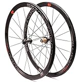 RUJIXU Set Ruote Bici da Strada 700c Ruota di Bicicletta da Corsa Cerchi A Doppia Parete 40mm 8-11velocità Cassetta Mozzo in Fibra di Carbonio Ruota A Sgancio Rapido Freno sul Cerchione 1900g