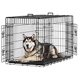 Feandrea Gabbia per Cani Pieghevole, con 2 Porte, Vassoio Rimovibile, 122 x 74,5 x 80,5 cm, XXL, Nero PPD48H