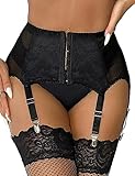ohyeahlady Reggicalze Donna Vita Alta con 6 Clip in Metallo Giarrettiera per Calze Pizzo Reggicalze Set Senza Cuciture Elastica Reggicalze Regolabile Giarrettiera Reggicalze(M-L,Nero)