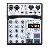 BOMGE Mixer audio professionale per DJ a 4 canali con 99 DSP interfaccia console di mixaggio karaoke da tavolo ingresso MP3 USB ingresso Bluetooth registrazione stereo alimentazione Phantom 48V
