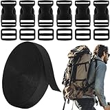 BTIYMU Fettuccia Nylon 6m Fibbie a Scatto Doppie 20mm Nero, Regolabili Plastica Fibbia Cinghia Clip Cintura, Fibbie a Sgancio Rapido Scorrimento Cinghie Zaino Ricambio