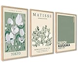 ag.art deco Quadri Moderni Soggiorno 30x40 cm | Poster da Parete | Quadri Camera da Letto o il Soggiorno | Set di 3 Stampe da Parete senza Cornice (Fiori Matisse)